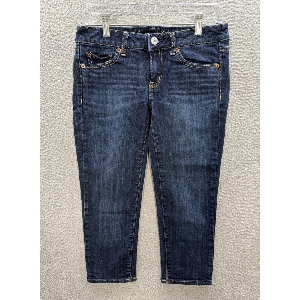 American Eagle Jeans Womens 6 Blue Skinny Capri Stretch Distressed Whiskered